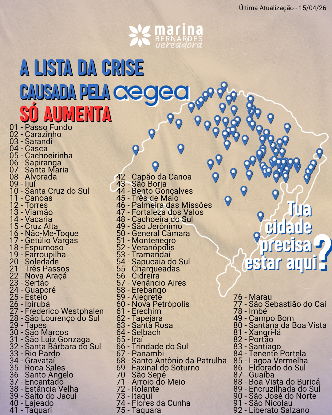 Marina reúne denúncias de mais de 100 municípios gaúchos sobre serviços da Corsan/Aegea